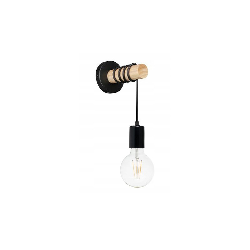 Lampa Kinkiet Ścienny drewniany na 1xE27 LED Zwis na kablu LOFT Czarny