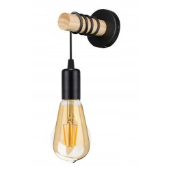Lampa Kinkiet Ścienny drewniany na 1xE27 LED Zwis na kablu LOFT Czarny