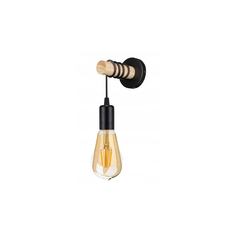 Lampa Kinkiet Ścienny drewniany na 1xE27 LED Zwis na kablu LOFT Czarny
