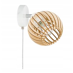 Lampa kinkiet na E27 ścienny loft kula drewno + włącznik on/off łańcuszkowy
