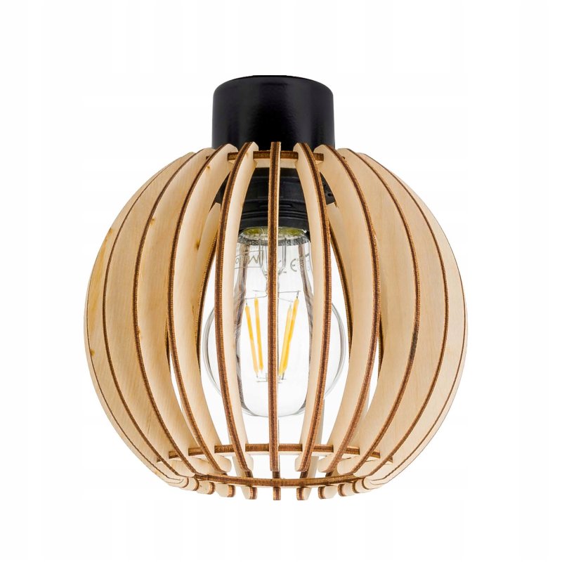 Lampa kinkiet na E27 ścienny loft kula drewno + włącznik on/off łańcuszkowy