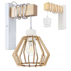 Lampa Kinkiet Ścienny drewniany LED Zwis na kablu klosz 1xE27 LOFT Biały