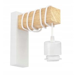 Lampa Kinkiet Ścienny drewniany LED Zwis na kablu klosz 1xE27 LOFT Biały
