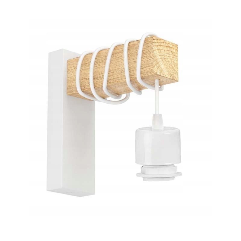 Lampa Kinkiet Ścienny drewniany LED Zwis na kablu klosz 1xE27 LOFT Biały