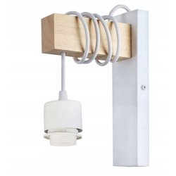 Lampa Kinkiet Ścienny drewniany LED Zwis na kablu klosz 1xE27 LOFT Biały