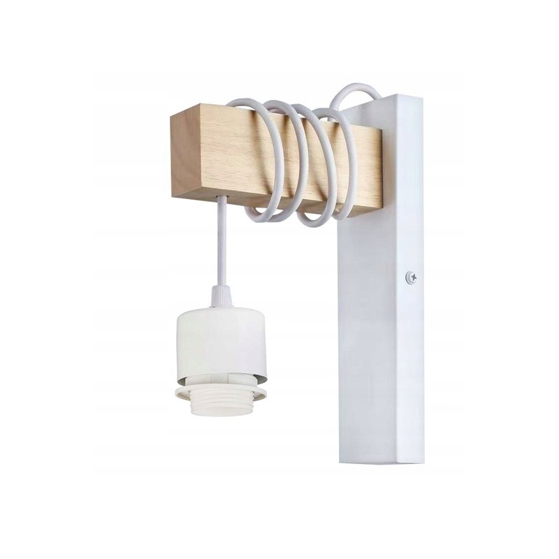 Lampa Kinkiet Ścienny drewniany LED Zwis na kablu klosz 1xE27 LOFT Biały