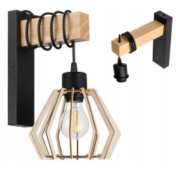 Lampa Kinkiet Ścienny drewniany LED Zwis na kablu klosz 1xE27 LOFT Czarny