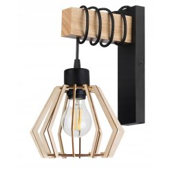 Lampa Kinkiet Ścienny drewniany LED Zwis na kablu klosz 1xE27 LOFT Czarny
