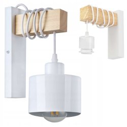 Lampa Kinkiet Ścienny drewniany LED Zwis na kablu klosz 1xE27 LOFT Biały