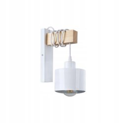 Lampa Kinkiet Ścienny drewniany LED Zwis na kablu klosz 1xE27 LOFT Biały