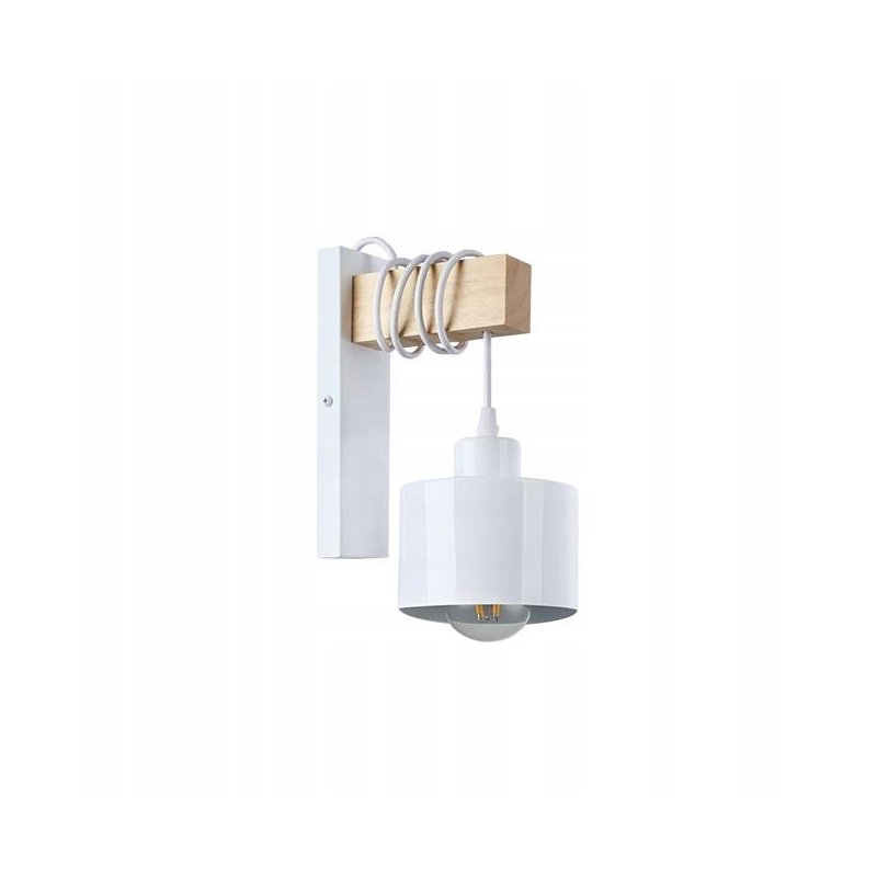 Lampa Kinkiet Ścienny drewniany LED Zwis na kablu klosz 1xE27 LOFT Biały