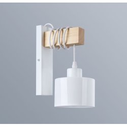 Lampa Kinkiet Ścienny drewniany LED Zwis na kablu klosz 1xE27 LOFT Biały