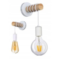 Lampa Kinkiet Ścienny drewniany na 1xE27 LED Zwis na kablu LOFT Biały