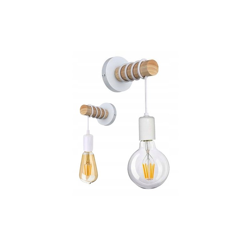Lampa Kinkiet Ścienny drewniany na 1xE27 LED Zwis na kablu LOFT Biały