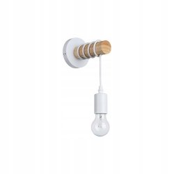 Lampa Kinkiet Ścienny drewniany na 1xE27 LED Zwis na kablu LOFT Biały