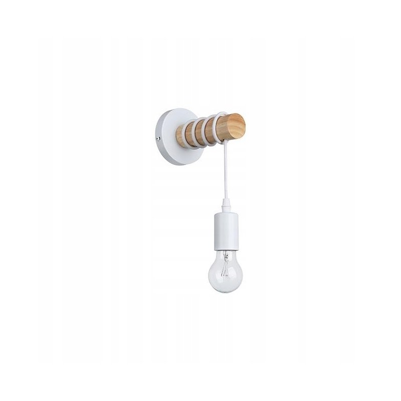 Lampa Kinkiet Ścienny drewniany na 1xE27 LED Zwis na kablu LOFT Biały