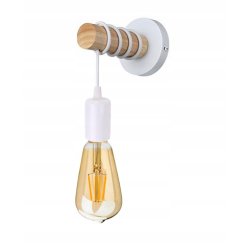 Lampa Kinkiet Ścienny drewniany na 1xE27 LED Zwis na kablu LOFT Biały