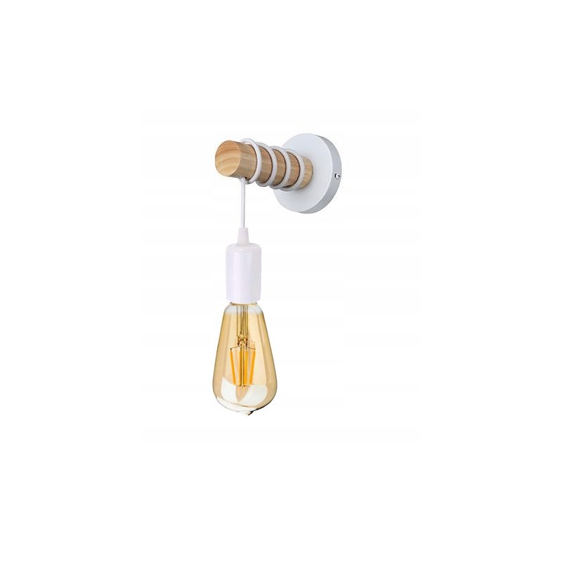 Lampa Kinkiet Ścienny drewniany na 1xE27 LED Zwis na kablu LOFT Biały