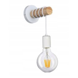 Lampa Kinkiet Ścienny drewniany na 1xE27 LED Zwis na kablu LOFT Biały