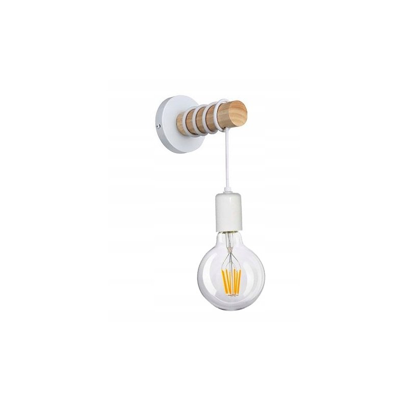 Lampa Kinkiet Ścienny drewniany na 1xE27 LED Zwis na kablu LOFT Biały