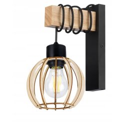 Lampa Kinkiet Ścienny drewniany LED Zwis na kablu klosz 1xE27 LOFT Czarny