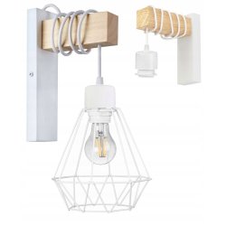 Lampa Kinkiet Ścienny drewniany LED Zwis na kablu klosz 1xE27 LOFT Biały
