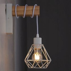 Lampa Kinkiet Ścienny drewniany LED Zwis na kablu klosz 1xE27 LOFT Biały