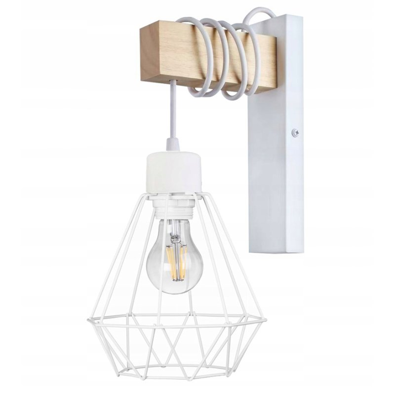 Lampa Kinkiet Ścienny drewniany LED Zwis na kablu klosz 1xE27 LOFT Biały