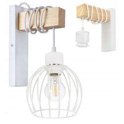 Lampa Kinkiet Ścienny drewniany LED Zwis na kablu klosz 1xE27 LOFT Biały