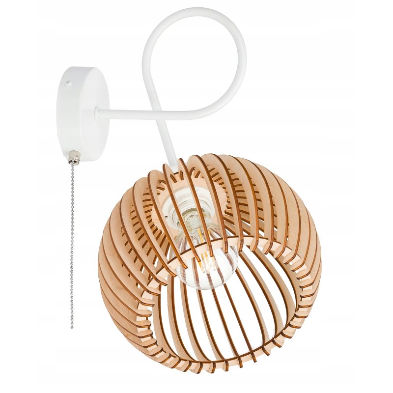 Lampa kinkiet E27 ścienny loft KULA XL drewno + włącznik on/off łańcuszkowy