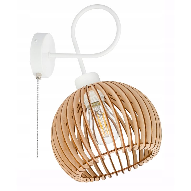 Lampa kinkiet E27 ścienny loft KULA XL drewno + włącznik on/off łańcuszkowy