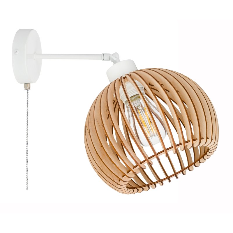 Lampa kinkiet E27 ścienny loft KULA XL drewno + włącznik on/off łańcuszkowy