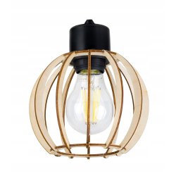 Lampa kinkiet na E27 ścienny loft kula drewno + włącznik on/off łańcuszkowy