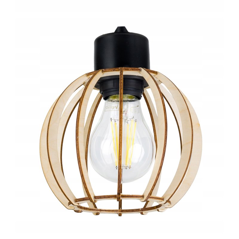 Lampa kinkiet na E27 ścienny loft kula drewno + włącznik on/off łańcuszkowy