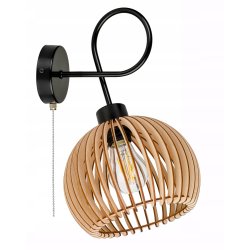 Lampa kinkiet E27 ścienny loft KULA XL drewno + włącznik on/off łańcuszkowy