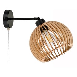Lampa kinkiet E27 ścienny loft KULA XL drewno + włącznik on/off łańcuszkowy
