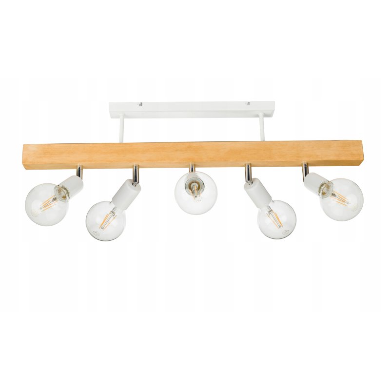 LAMPA drewniana belka wisząca sufitowa ŻYRANDOL PLAFON LOFT BIAŁY na 5x E27