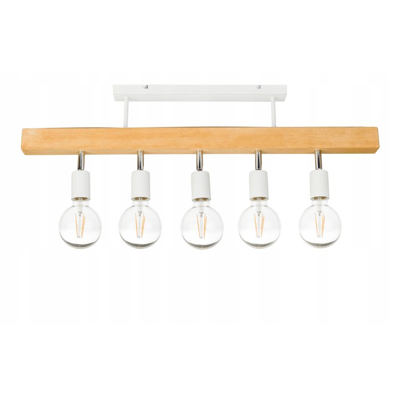 LAMPA drewniana belka wisząca sufitowa ŻYRANDOL PLAFON LOFT BIAŁY na 5x E27