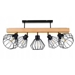 LAMPA drewniana belka sufitowa ŻYRANDOL PLAFON LOFT CZARNY na 5x KLOSZ E27