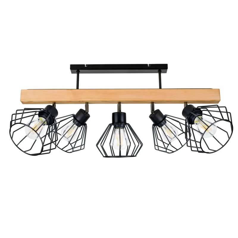 LAMPA drewniana belka sufitowa ŻYRANDOL PLAFON LOFT CZARNY na 5x KLOSZ E27