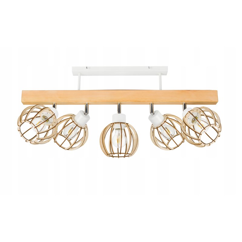 LAMPA drewniana belka sufitowa ŻYRANDOL PLAFON LOFT BIAŁY na 5x KLOSZ E27