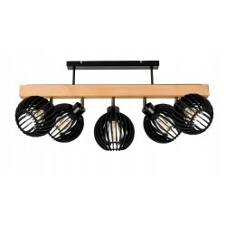 LAMPA drewniana belka sufitowa ŻYRANDOL PLAFON LOFT CZARNY na 5x KLOSZ E27