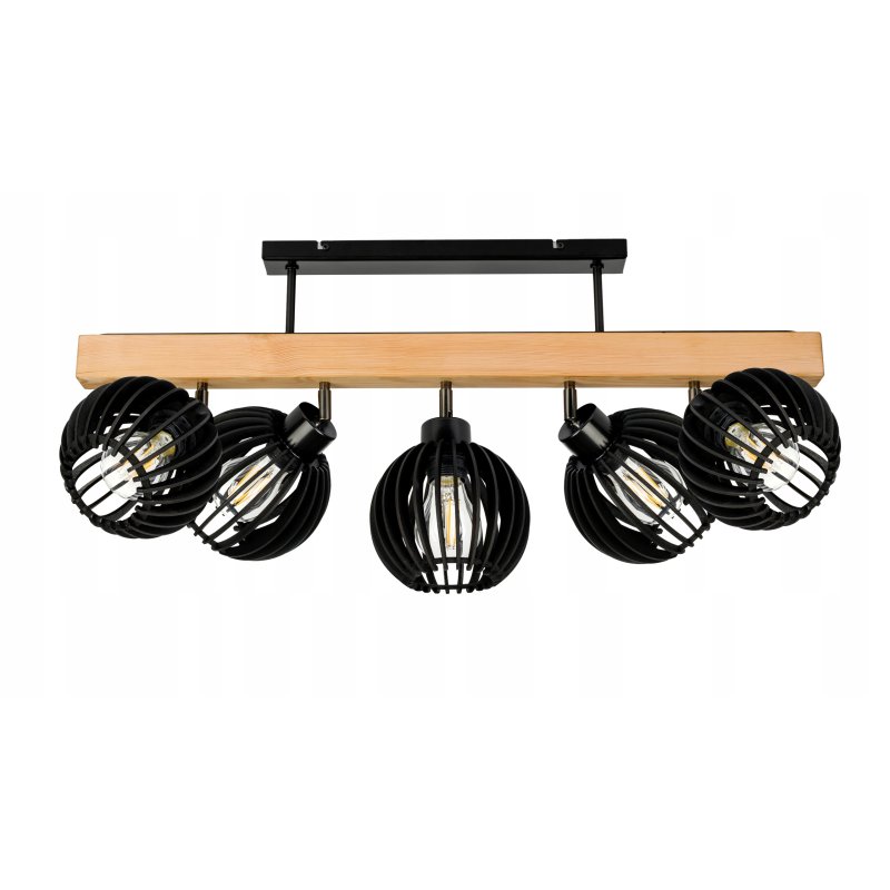 LAMPA drewniana belka sufitowa ŻYRANDOL PLAFON LOFT CZARNY na 5x KLOSZ E27