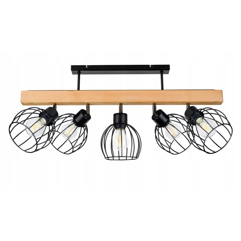 LAMPA drewniana belka sufitowa ŻYRANDOL PLAFON LOFT CZARNY na 5x KLOSZ E27