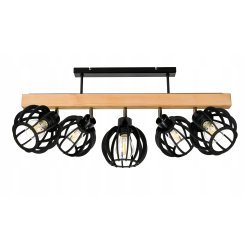LAMPA drewniana belka sufitowa ŻYRANDOL PLAFON LOFT CZARNY na 5x KLOSZ E27