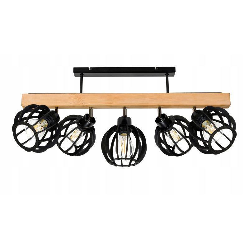 LAMPA drewniana belka sufitowa ŻYRANDOL PLAFON LOFT CZARNY na 5x KLOSZ E27