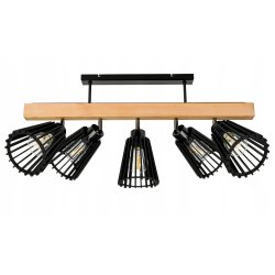 LAMPA drewniana belka sufitowa ŻYRANDOL PLAFON LOFT CZARNY na 5x KLOSZ E27