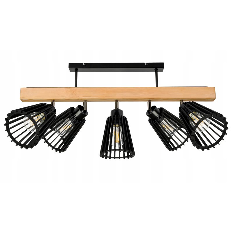 LAMPA drewniana belka sufitowa ŻYRANDOL PLAFON LOFT CZARNY na 5x KLOSZ E27