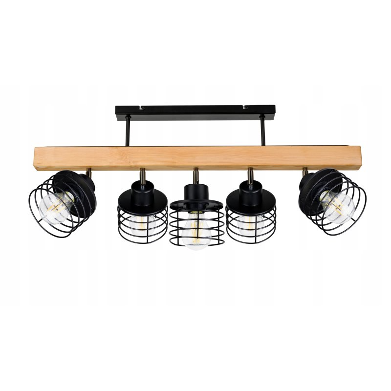 LAMPA drewniana belka sufitowa ŻYRANDOL PLAFON LOFT CZARNY na 5x KLOSZ E27