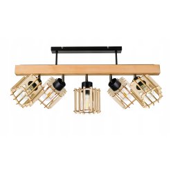 LAMPA drewniana belka sufitowa ŻYRANDOL PLAFON LOFT CZARNY na 5x KLOSZ E27